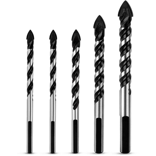 5 Piece Multi-Material Drill Bit Set for Ceramic, Tile, Concrete, Brick, Glass, Plastic and Wood, 6mm, 8mm, 10mm, 12mm, Tungsten Carbide Tipped