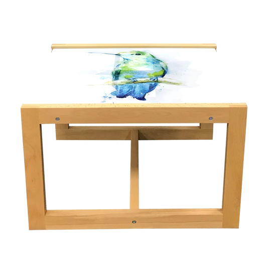 Hummingbird Coffee Table, Watercolor Drawn Colibri Thin Beak Bird Animal Perching On Tree Art, Acrylic Glass Center Table With Wooden Frame For Office