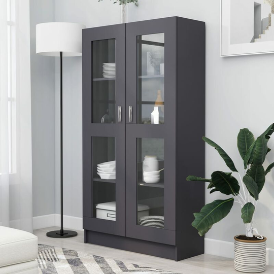 Vitrine Cabinet Grey 82.5x30.5x150 cm Chipboard FF802761_UK - Topdeal