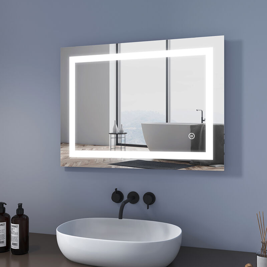 Bathroom led Illuminated Mirror 70x50cm, Illuminating Mirrors with Touch and Demister, Wall Mounted Vanity Mirror with Shaver Socket - 70x50x3.7cm |