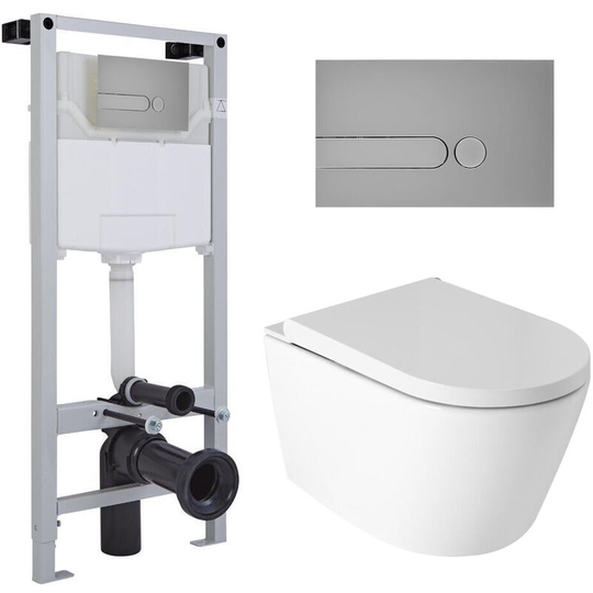 Milano - Luxus - Modern White Ceramic Wall Hung Japanese Bidet Toilet with Tall Wall Frame Cistern and Square Dot Satin Chrome Flush Plate