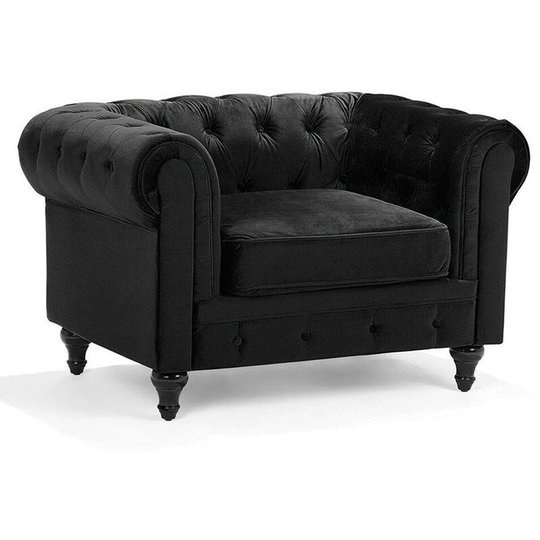 Beliani - Modern Scroll Velvet Club Chair Tufted Back Black Chesterfield - Black