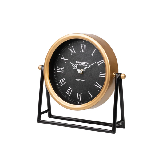 Analog Metal Mechanical Tabletop Clock in Black/Gold