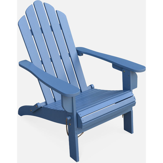 Wooden garden armchairs - Grey/Blue Adirondack Salamanca - Eucalyptus, retro terrace chair, folding beach chair - Grey blue