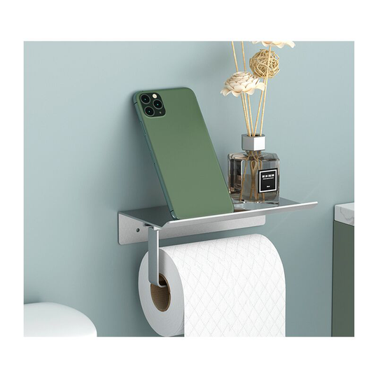 Toilet Paper Holder Aluminum Wall Mount Roll Holder with Spacious Shelves,Wall Mounted Toilet Paper Holder(Silver
