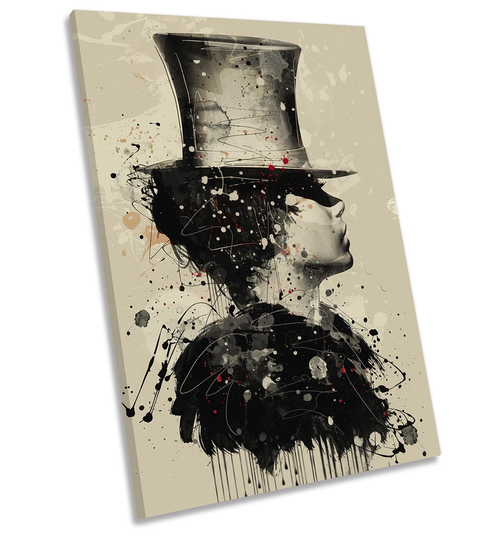 Fashion Woman Hat Grunge Picture CANVAS WALL ART Portrait Print Beige