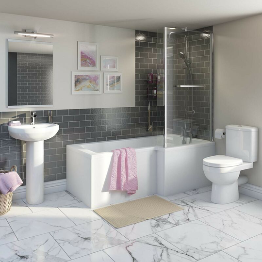 Eden bathroom suite with right handed l shaped shower bath 1700 x 850 - White - Orchard