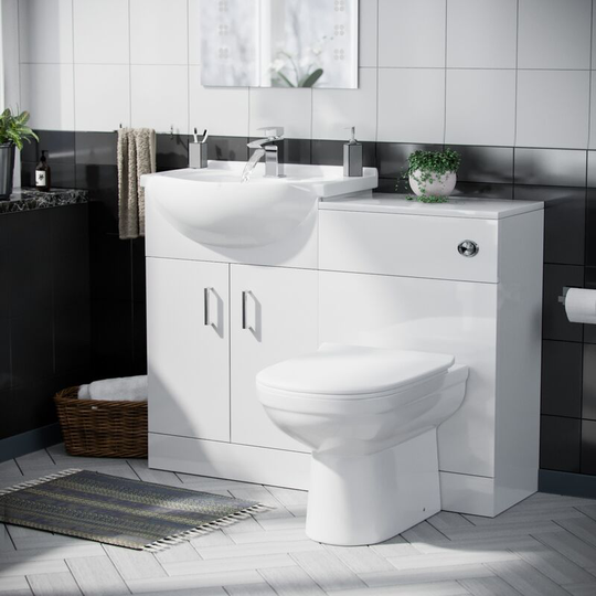 Neshome - Ellen 550mm Flat Pack Vanity Basin Unit, wc Unit, Cistern & Elso Back To Wall Toilet White