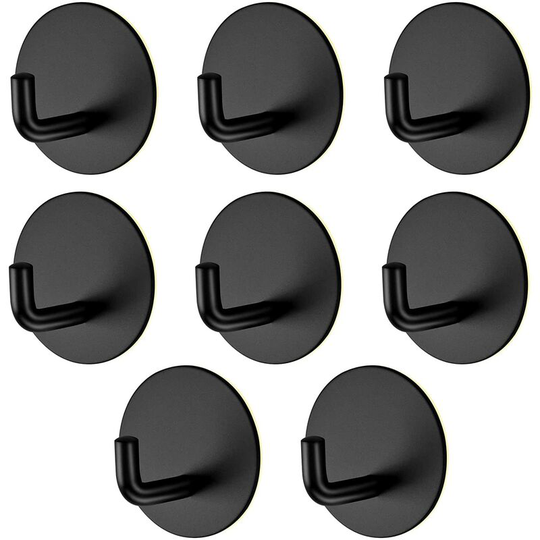 8 Pieces Adhesive Hook, Black Bathroom Wall Hook, Kitchen Towel Hook, Self Adhesive Stainless Steel Towel Holder for Kitchen, Living Room and Office,