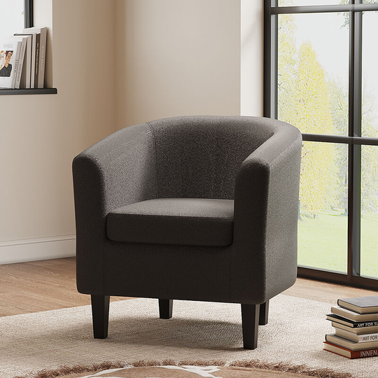 Black Fabric Tub Chair with Wood Legs - Livingandhome