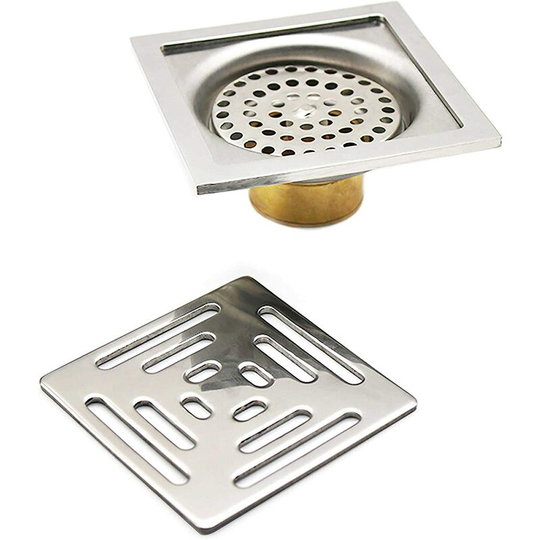Perlerare - Square Shower Drain Smell Proof Floor Trap,Stainless Steel Floor Drain with Filter Strainer,for Bathroom Garden(100mm x 100mm)