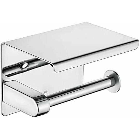 Toilet Paper Holder, Wall Mounted Toilet Paper Holder, 304 Stainless Steel Toilet Roll Holder, Screw Installation or 3M Self-adhesive, Silver