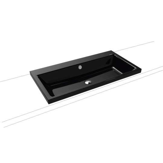 Black Steel Enamel Rectangular Inset Basin Bathroom Sink with Overflow
