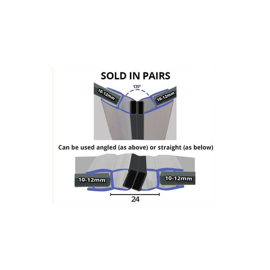 Magnetic Shower Seal for Screens or Doors | Fits 10, 11 or 12mm Glass | Sold as Pairs | MAG015 (200cm) - Clear