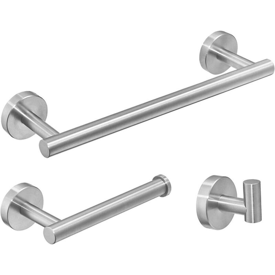 Perlerare - 3 Piece Bathroom Accessory Set - Stainless Steel Hardware Set, Towel Rack Paper Holder, Brushed Nickel