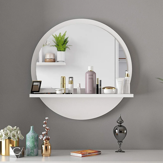 Eulus Round Wood Framed Wall Mounted Bathroom / Vanity Mirror