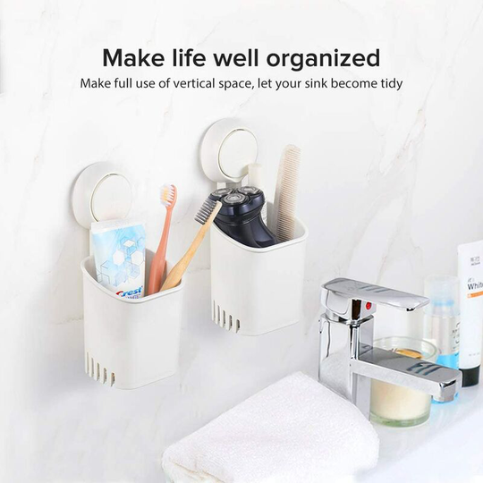 Toothbrush Holder With Strong Suction Cup, For Toothpaste Or Shaver, Shower Compartment Storage For Bathroom And Kitchen White