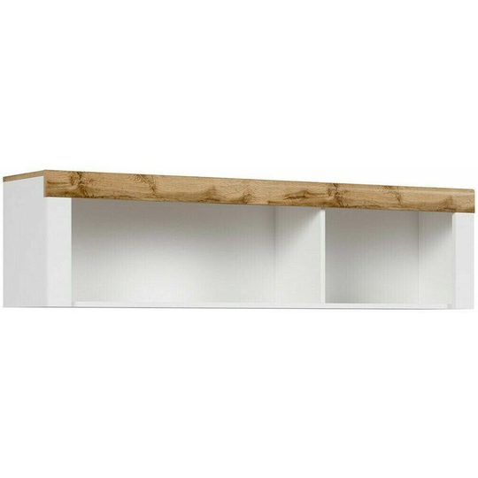 Modern White Gloss Oak Effect Wall Mounted Display Storage Cabinet Shelf Holten - White Gloss / Oak