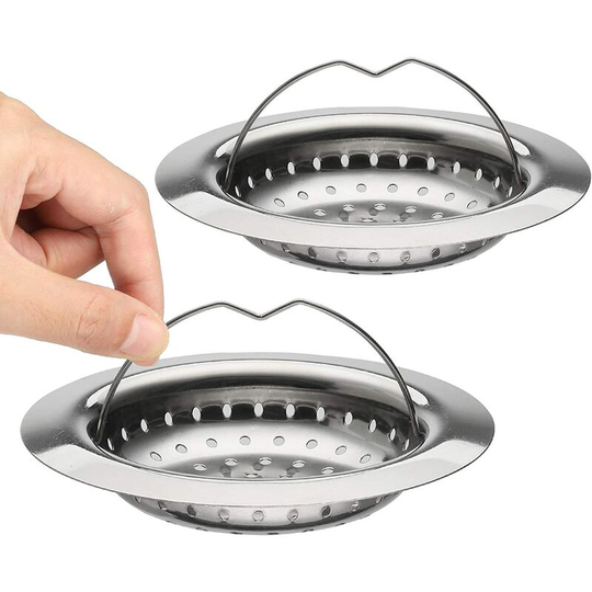 2 Kitchen Sink Strainers with Handle, Stainless Steel Sink Strainer with Handle, Kitchen Tray Grid, 110mm diameter, easy to clean
