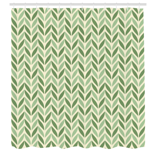 Vibrant Diagonal Symmetric Green Spring Leaves Polyester Shower Curtain Set