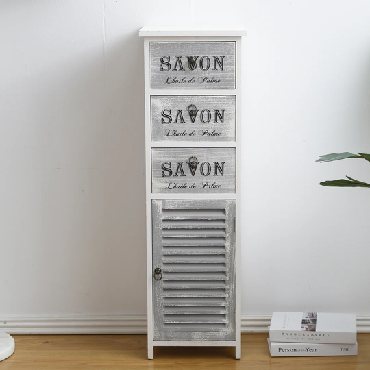Silloth High Bedside Cabinet Bathroom White Kitchen Design Shabby 3 Drawers 1 Doorway Home Furniture - 102 X 32 X 27 Cm (H X W X D) - Art.