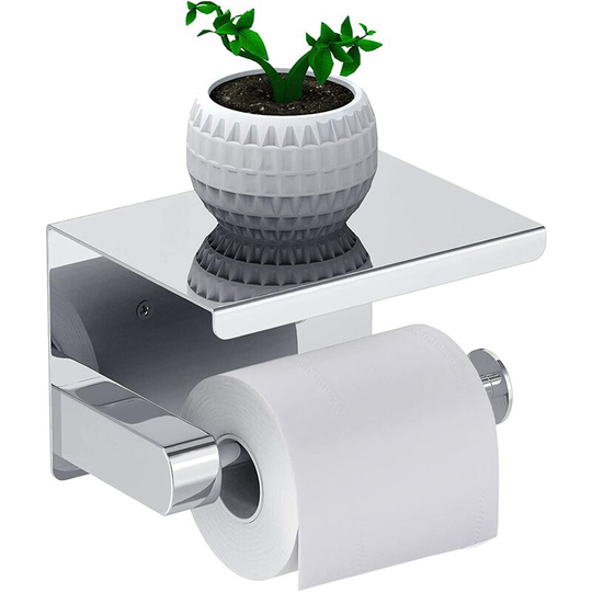 Toilet Paper Holder, Roll Paper Holder Without Drilling Toilet Paper Holder, Paper Dispenser with Shelf, sus 304 Stainless Steel, Self-adhesive and