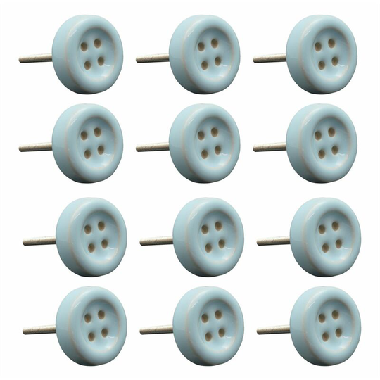 Ceramic Cabinet Knobs - Blue Button - Pack of 12 - Nicola Spring