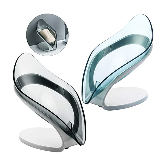 2 Pack Leaf Soap Dish, Removable Soap Dish with ABS Triangular Drain for Kitchen Shower Bathroom (Blue and Gray)