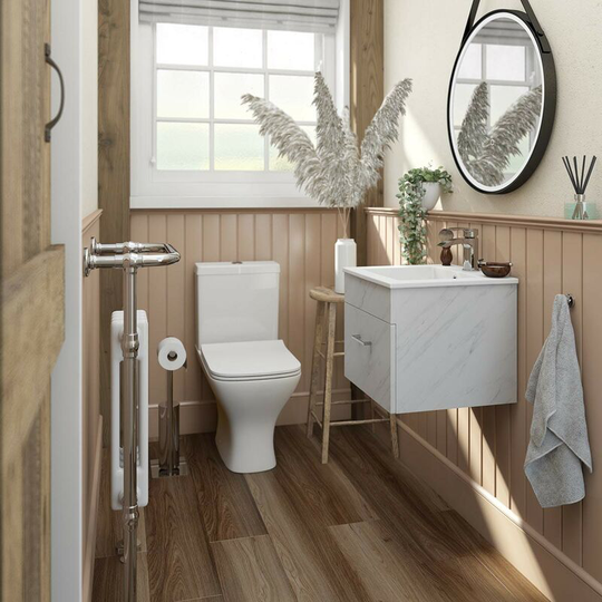 Orchard - Lea marble wall hung vanity unit 420mm and Derwent square close coupled toilet suite - White