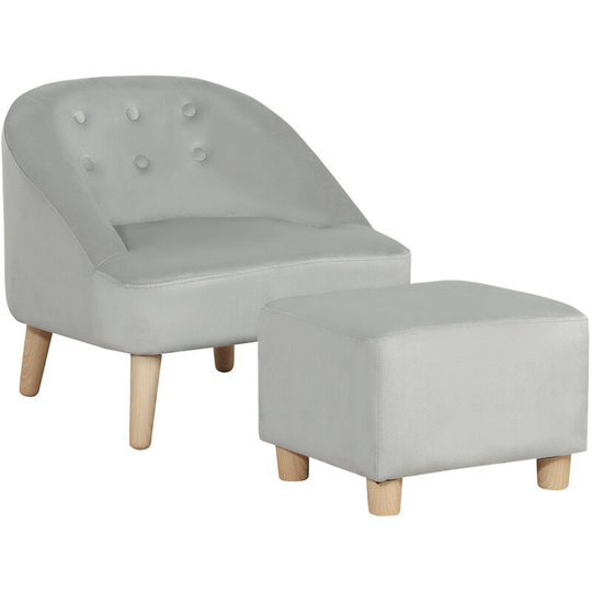 Toddler Chair, 2pcs Kids Sofa Set, Sofa & Ottoman for Bedroom, Playroom, Boys and Girls, 3-5 years old, Grey - Grey - Homcom