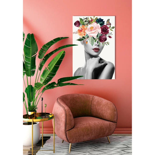 Lady with Flowers - Unframed Graphic Art on Glass