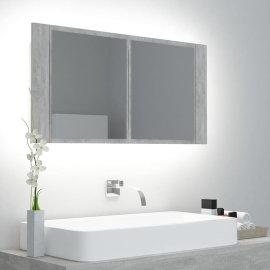 Led Bathroom Mirror Cabinet Concrete Grey 90x12x45 cm
