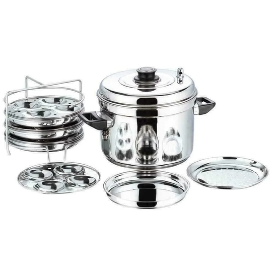 Symple Stuff INDUCTION STAINLESS STEEL 4 DHOKLA & 4 IDLI PLATES WITH MULTI COOKER - 4 Tier DHOKLA & IDLI