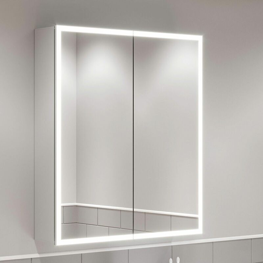Artis - Modern Bathroom Mirror Cabinet IP44 Rated led Illuminated Wall Mounted 600 x 700 - Silver