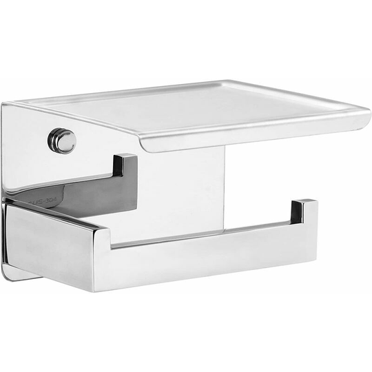 No Drilling Stainless Steel Toilet Roll Holder Holder with Shelf Polished SteelAdhesive Toilet Paper Wall Mounted Bathroom Toilet Paper Holder Silver