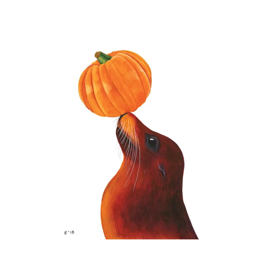 Pumpkin Sea Lion by Alasse Art - Wrapped Canvas Graphic Art