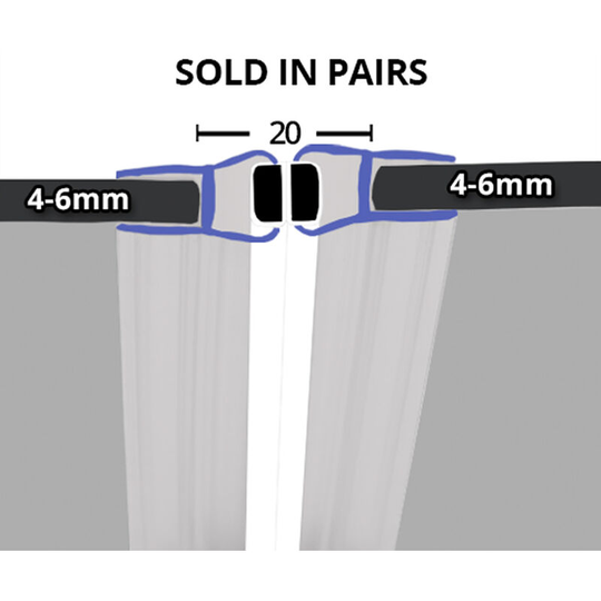 Magnetic Shower Seal for Screens or Doors | Fits 4, 5 or 6mm Glass | Sold as Pairs | MAG010 (260cm) - Clear