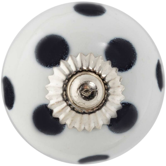 Round Ceramic Cabinet Knob - White & Black Spot - Nicola Spring