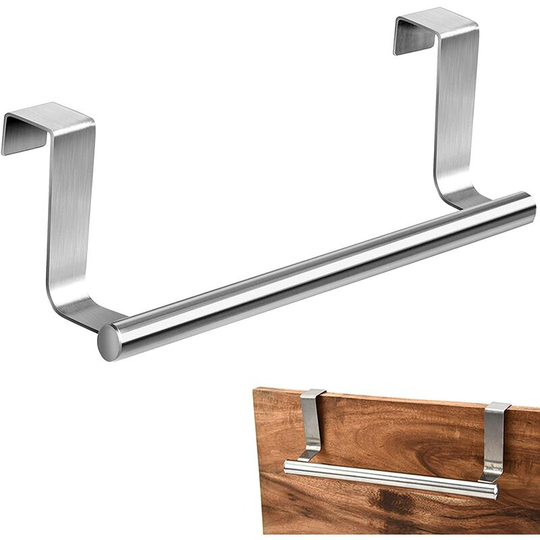 Hanging Kitchen Towel Rack - 23cm Long Stainless Steel - No Drilling Towel Rack as Door Towel Rack with Bar
