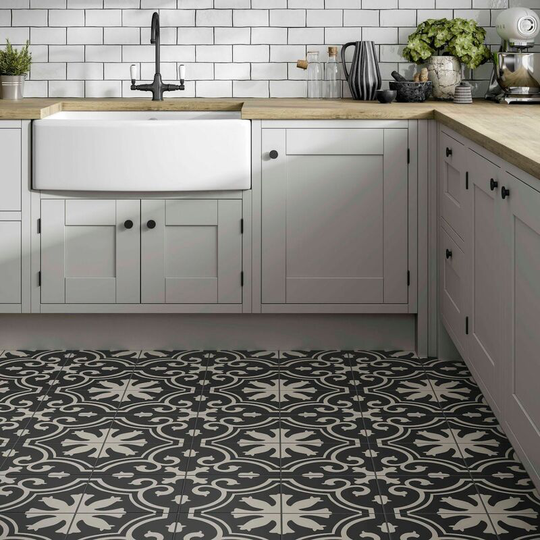 Pissarro Grey Patterned Ceramic Tile Sample - Grey - Amiata