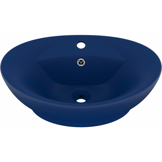 Luxury Basin Overflow Oval Matt Dark Blue 58.5x39 cm Ceramic Vidaxl Blue