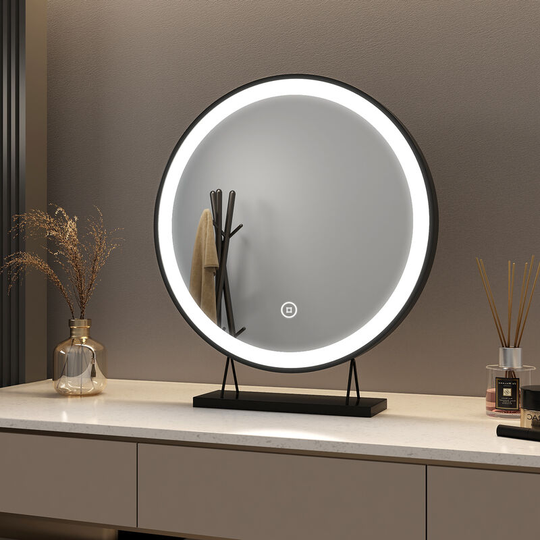 Meykoers - Hollywood Makeup mirror ф48cm Black Border, led Makeup Mirror with 3 Color Lighting Modes, Touch Control - 53x48x10cm | 3 light colors