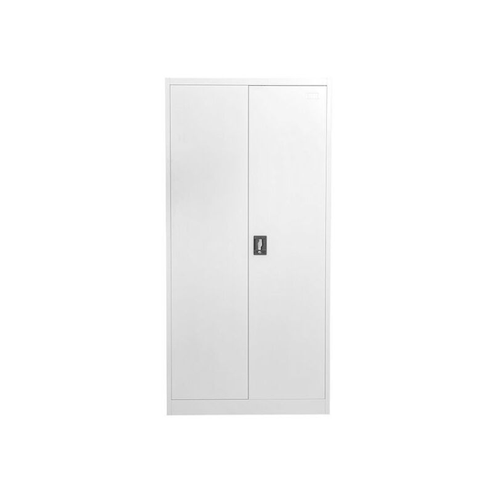 White Stainless Steel Filing cabinet with 4 shelves - 2 Door Lockable Filing Cabinet - Tall Metal Office Storage Cupboard Organiser - Heavy Duty