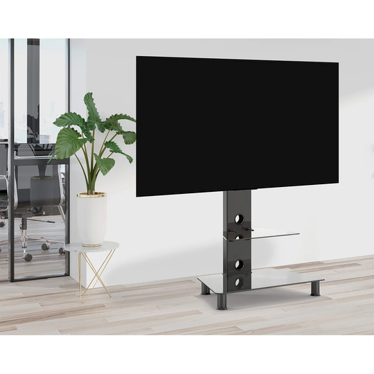 Ruthven Black Floor Stand Mount with Shelving, Holds up to 45 kg.