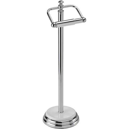 Opera Freestanding Toilet Roll Holder/Dispenser, Chrome - Chrome/White