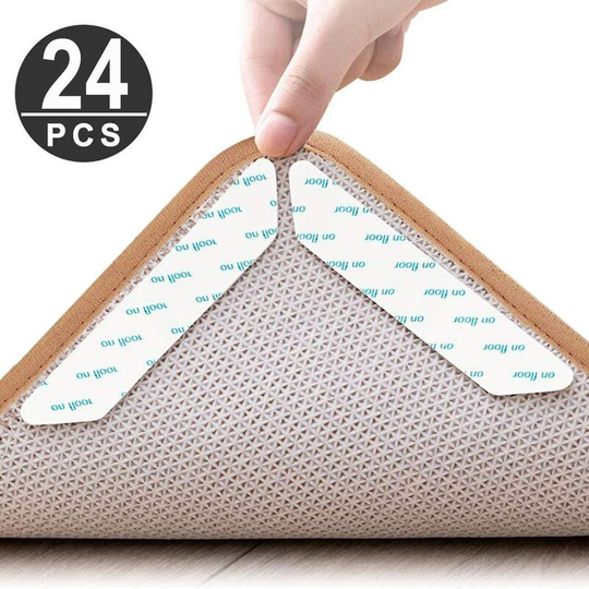 24 Pcs Anti Slip Mat, Anti Curling Carpet Grippers Corner, Anti Curling Non Slip Mat, Reusable Sticker Non Slip Mat for Hardwood Floors, Rugs and