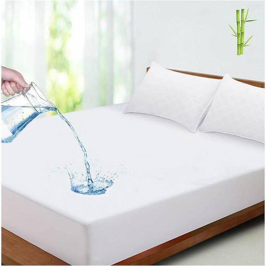 Waterproof Mattress Protector 200x200 cm, Bamboo Fiber, Breathable Mattress Protector, Hypoallergenic, Anti-Mite, Anti-Bacterial, Silent, Ultra Soft,