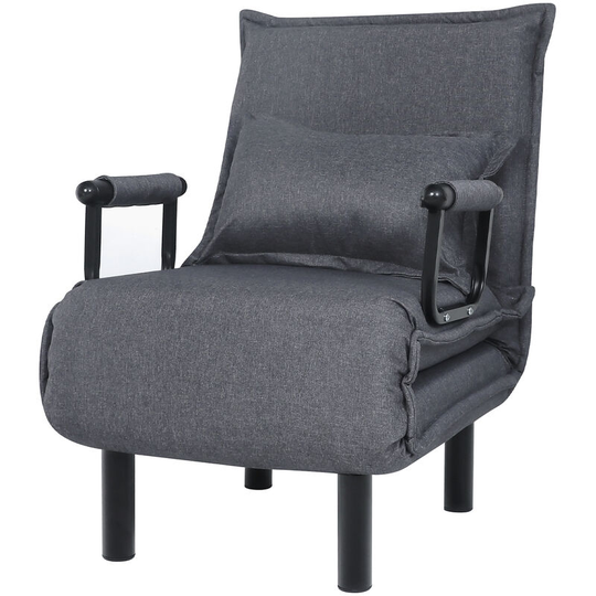 Puluomis - 3-In-1 Single Sofa Bed, Folding Armchair, Sleeper, Lounge Couch Seat, with Adjustable Backrest, Pillow, Grey - Grey