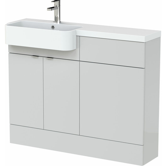 Fusion lh Combination Unit with Round Semi Recessed Basin 1100mm Wide - Gloss Grey Mist - Hudson Reed