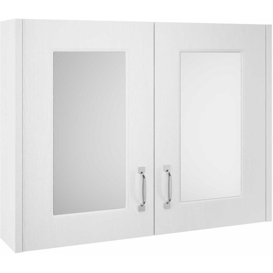 York 2 Door Mirror Cabinet 800mm Wide - White Ash - Nuie
